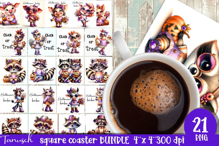 Halloween Animal square coaster sublimation PNG