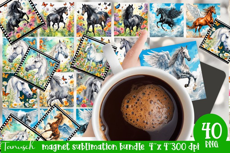 Watercolor horse memorial MAGNET sublimation bundle example image 1