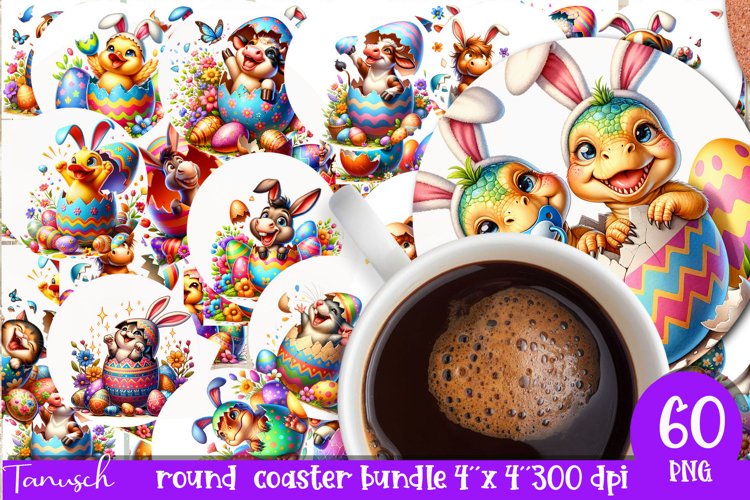 happy EASTER round coaster Sublimation hatching Egg bundle