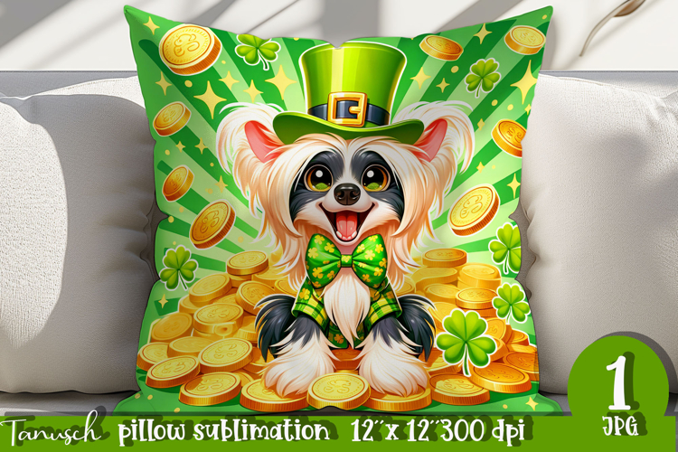 Chinese Crested dog St Patrick LUCKY pillow sublimatio