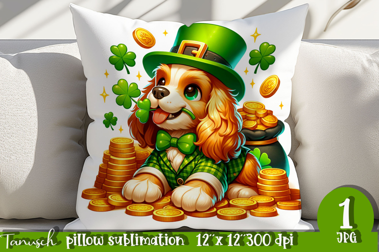 Cocker Spaniel dog St Patrick LUCKY pillow sublimation