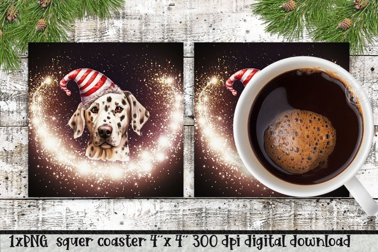 Christmas glam DALMATINER dog square coaster SUBLIMATION