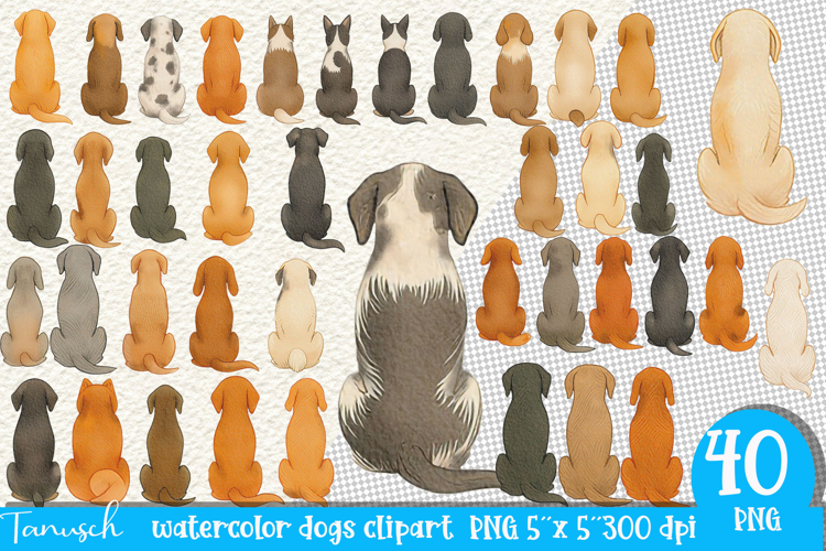Watercolor Dogs Sitting from Behind clipart