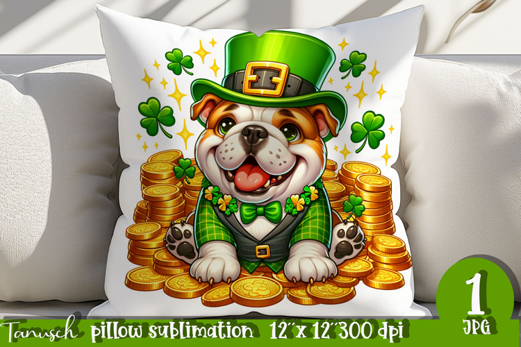 Englisch Bulldog dog St Patrick LUCKY pillow sublimation