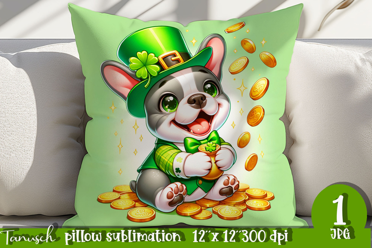 French bulldog dog St Patrick LUCKY pillow sublimation