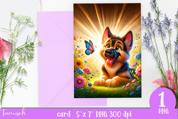 DOG card spring SUBLIMATION flowers PNG