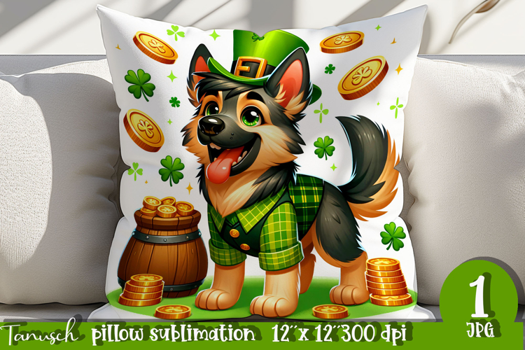 German Shepherd dog St Patrick LUCKY pillow sublimation
