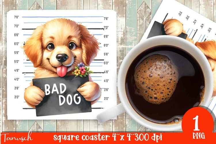 funny mugshot dog coaster sublimation design