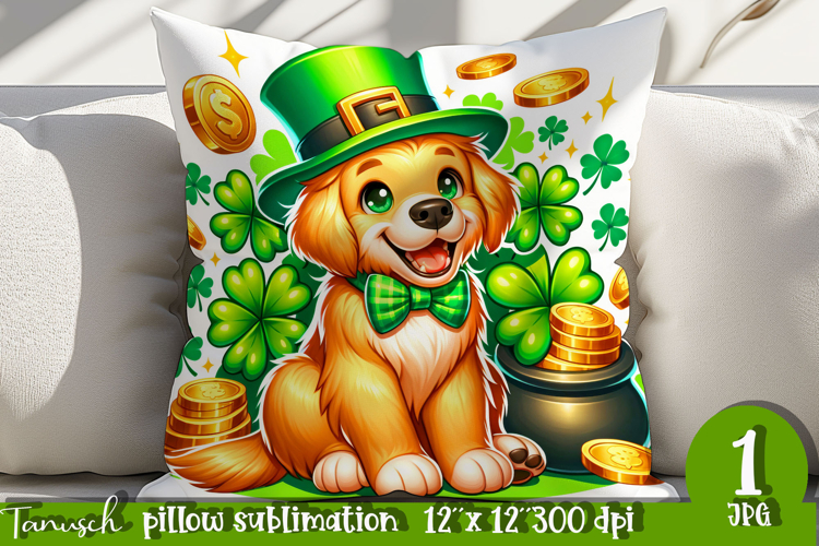 Golden Retriever dog St Patrick LUCKY pillow sublimation