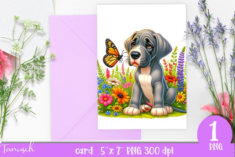 DOG card spring SUBLIMATION flowers PNG