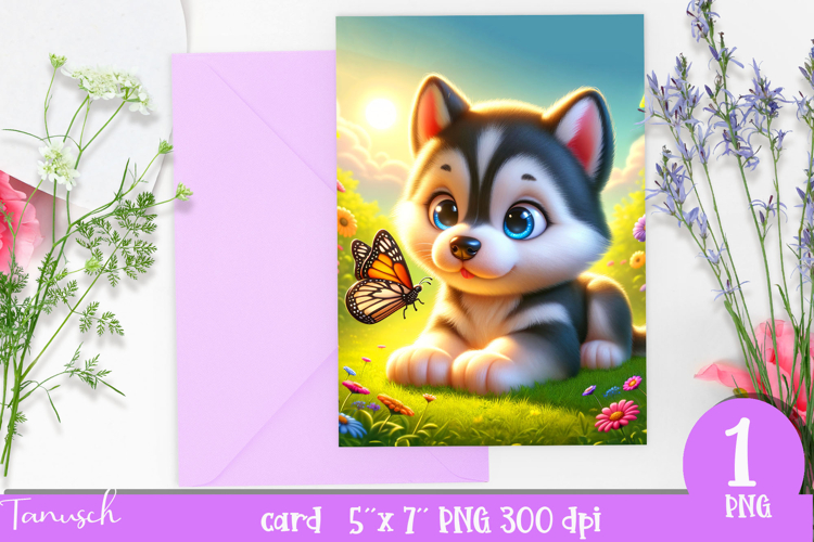 cute DOG card printable SUBLIMATION flowers