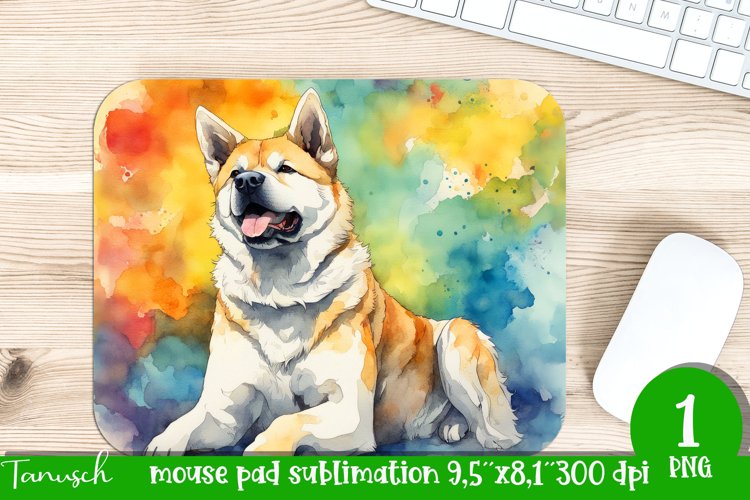 watercolor akita dog mouse pad sublimation PNG