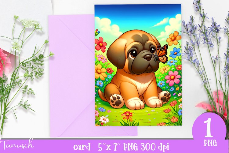 DOG card spring SUBLIMATION flowers PNG
