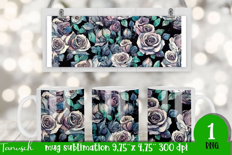 watercolor black roses sublimation mug Wrap sublimation PNG