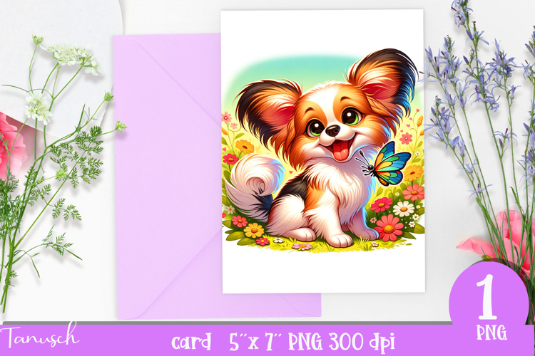 cute DOG card printable SUBLIMATION flowers