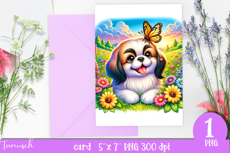cute DOG card printable SUBLIMATION flowers