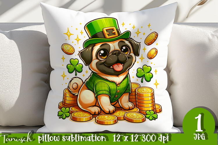 pug dog St Patrick LUCKY pillow sublimation