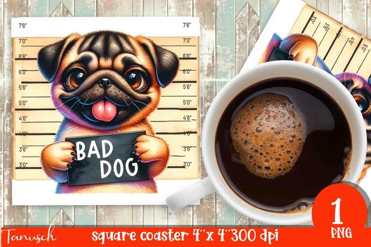 funny mugshot dog coaster sublimation design
