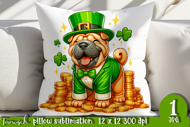 Shar Pei dog St Patrick LUCKY pillow sublimation