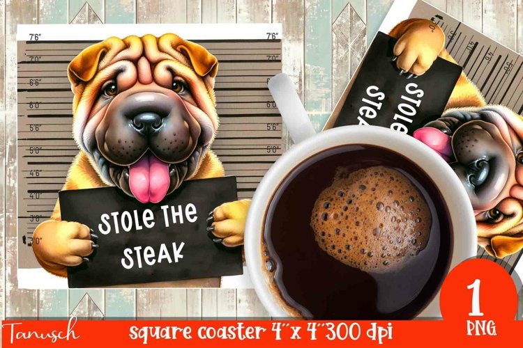 funny mugshot dog coaster sublimation design