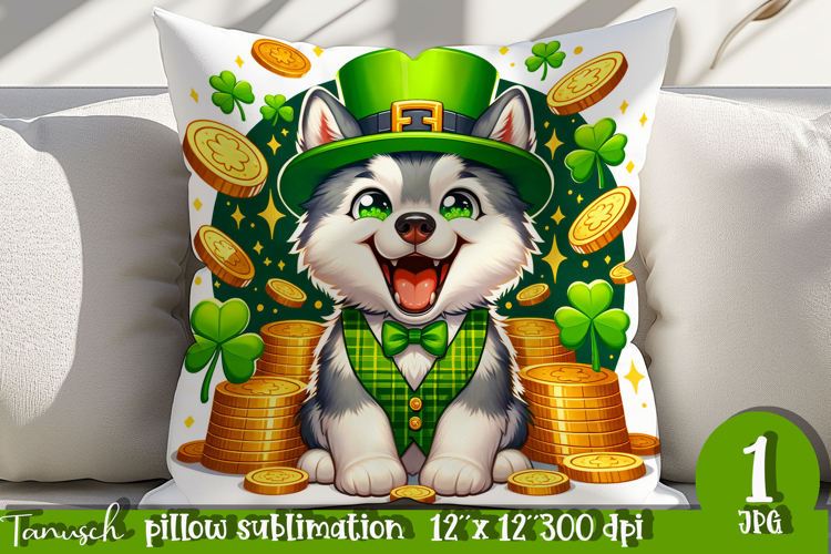 Siberian Husky dog St Patrick LUCKY pillow sublimation