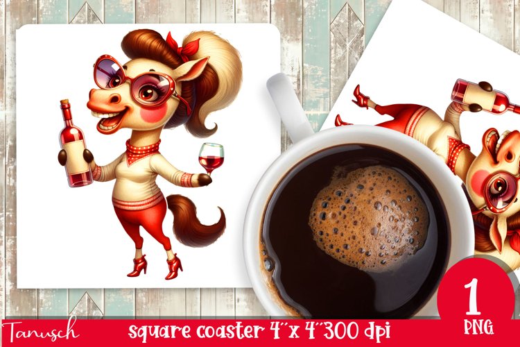 funny wine animals square coaster sublimation design HORSE