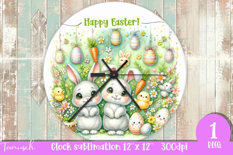 cute EASTER rabbit Wall Clock spring Sublimation PNG