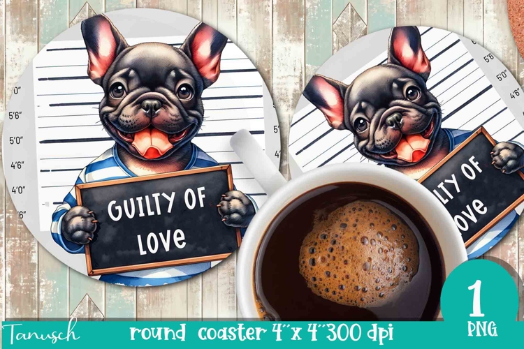 funny mugshot dog in prison Round Coaster sublimation design