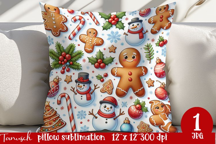 cute rustic Christmas Pillow sublimation / gingerbread