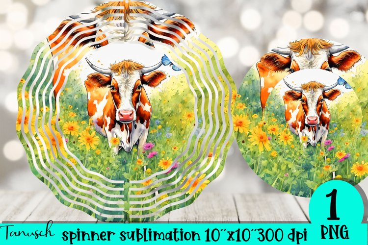 Cow & flowers wind spinner sublimation floral design PNG