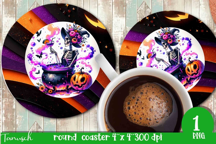 funny skeleton Halloween ROUND COASTER sublimation PNG