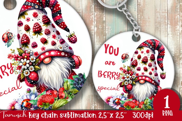 berry gnome keychain Sublimation design PNG strawberry