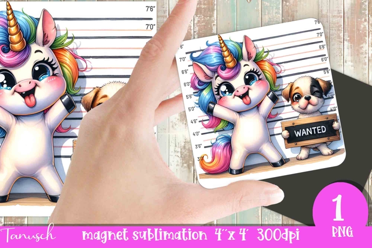 funny cartoon mugshot Unicorn magnet Sublimation PNG