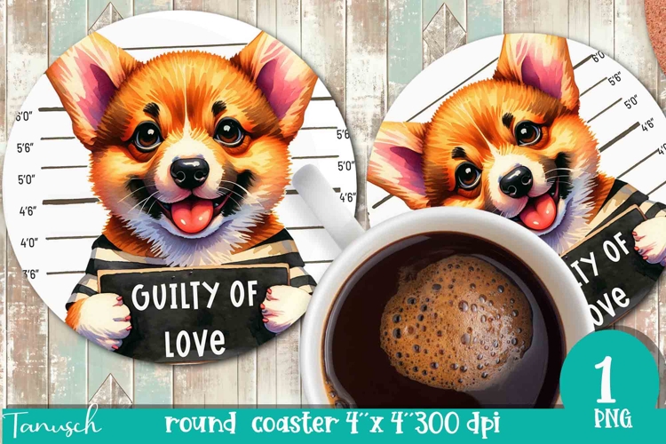 funny mugshot dog in prison Round Coaster sublimation design