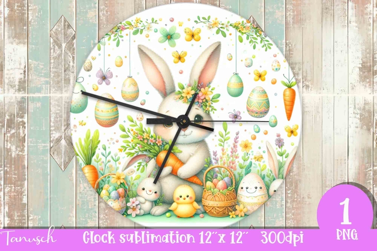 cute EASTER rabbit Wall Clock spring Sublimation PNG