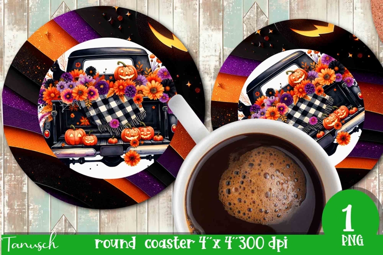funny Halloween truck ROUND COASTER sublimation PNG