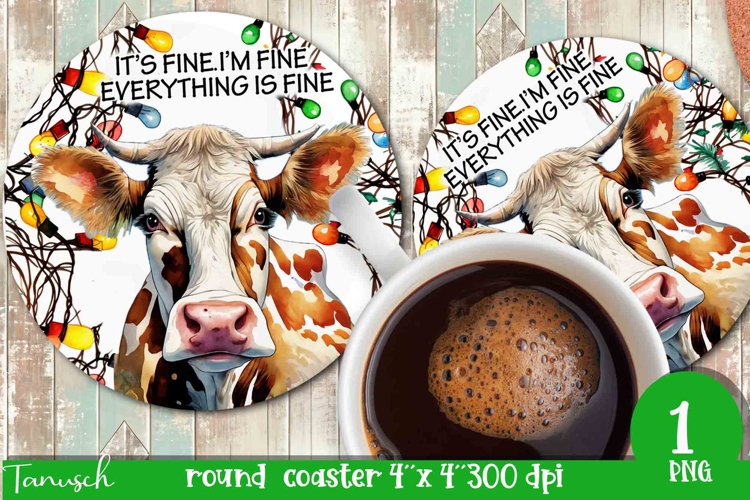 funny christmas round coaster Its fine, Im fine design