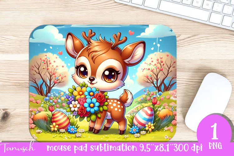 cute EASTER deer with flowers mouse pad sublimation PNG