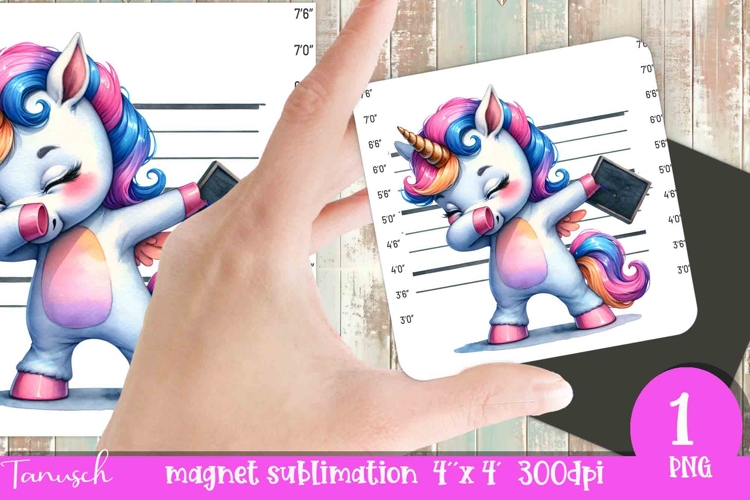 funny cartoon mugshot Unicorn magnet Sublimation PNG