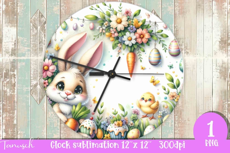 cute EASTER rabbit Wall Clock spring Sublimation PNG