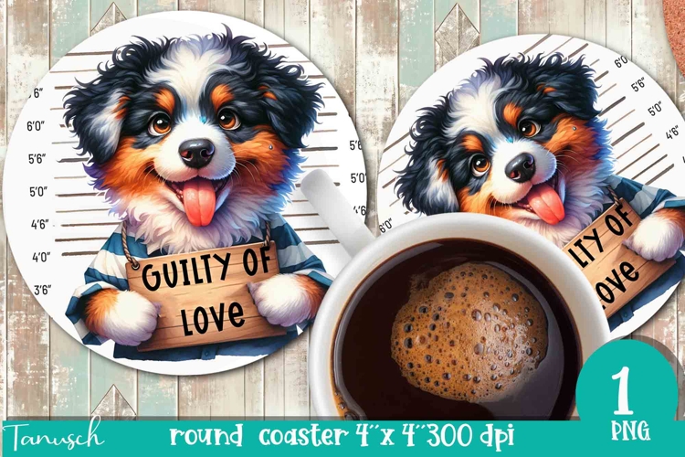 funny mugshot dog in prison Round Coaster sublimation design