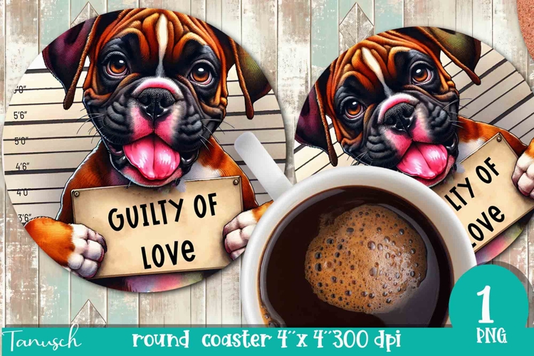 funny mugshot dog in prison Round Coaster sublimation design