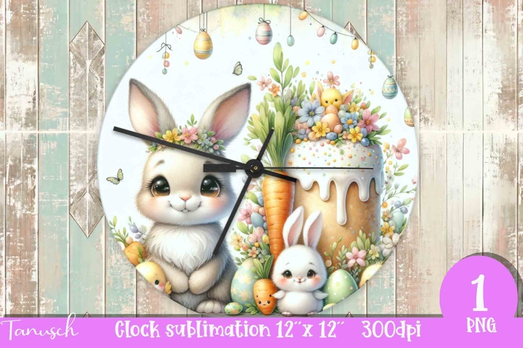 cute EASTER rabbit Wall Clock spring Sublimation PNG