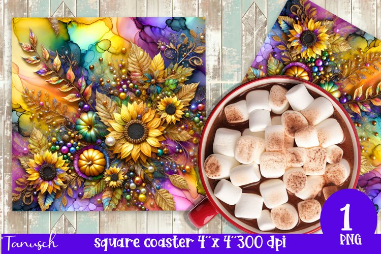 FALL Pumpkin, LEAVES   Sunflowers square coaster sublimation