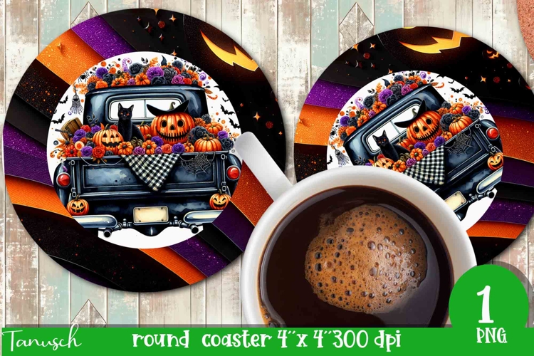 funny Halloween truck ROUND COASTER sublimation PNG