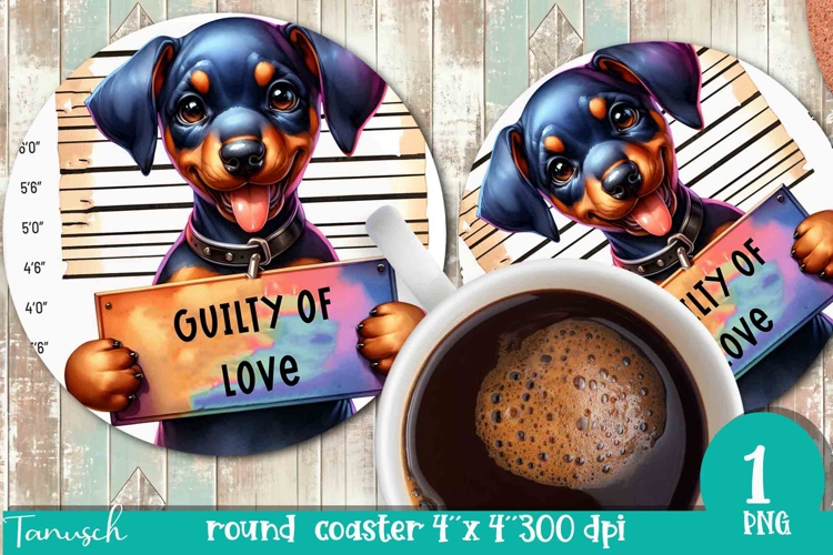 funny mugshot dog in prison Round Coaster sublimation design