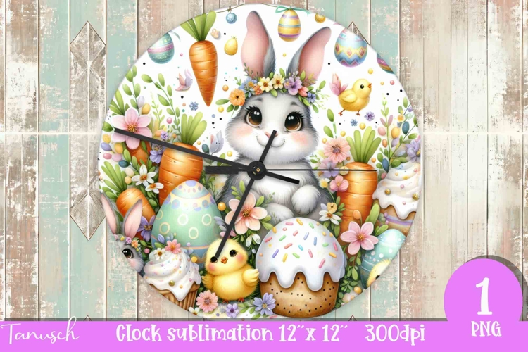 cute EASTER rabbit Wall Clock spring Sublimation PNG