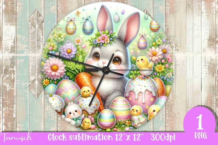 cute EASTER rabbit Wall Clock spring Sublimation PNG
