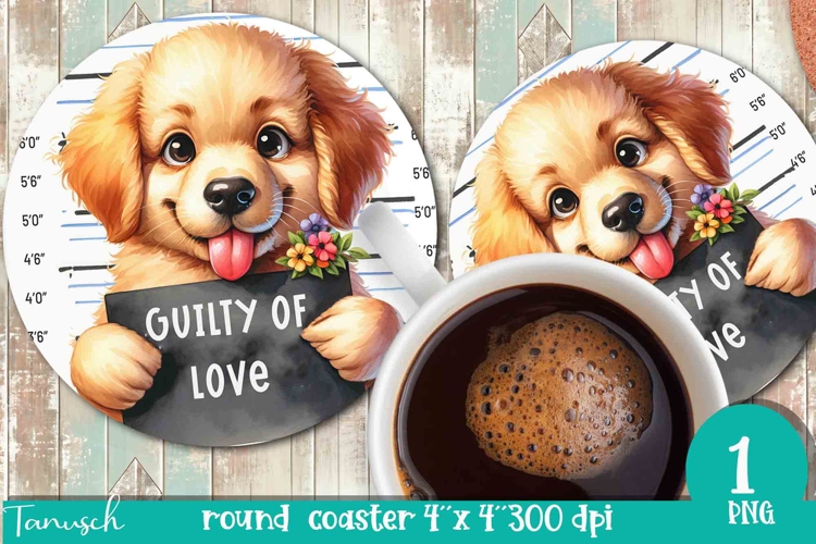 funny mugshot dog in prison Round Coaster sublimation design