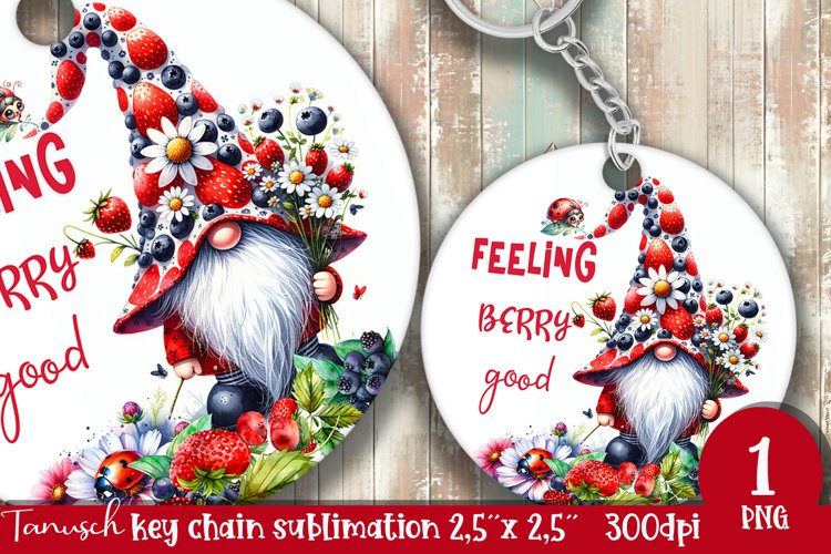 berry gnome keychain Sublimation design PNG strawberry
